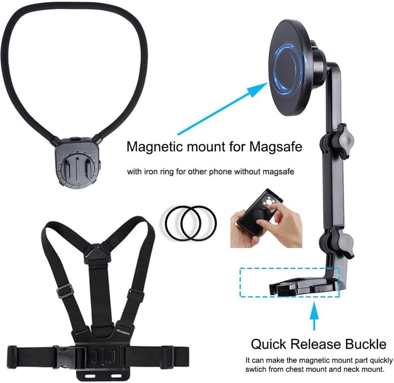 PELLKING Chest Strap Mount Magnetic Neck Mount Kit for Magsafe, Hands Free Neck Phone Holder POV/Vlog Neck Mount Video Recording for iPhone 15 14 13 12 Plus Pro Max - Image 4